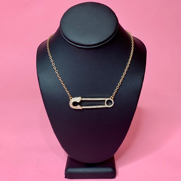 Bougie University Jewelry - Kensie Gold Diamanté Safety Pin Necklace -BOUTIQUE